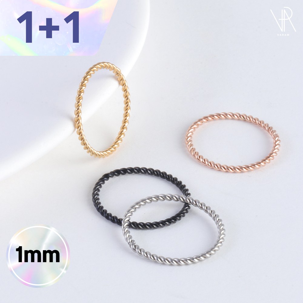 VARAM [1+1] 써지컬 316L 스틸 1mm 꼬임 레이어드 슬림 실반지 12,900원