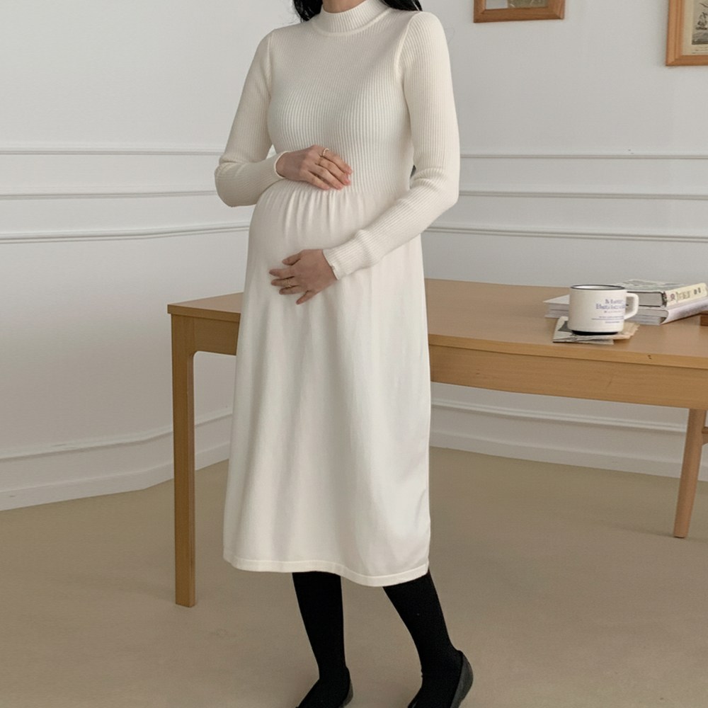 [당일출고] 수엠W 임산부 모크넥 A라인 니트 롱원피스 임신초기 만삭 하객룩 B082 로지니트원피스 34,900원