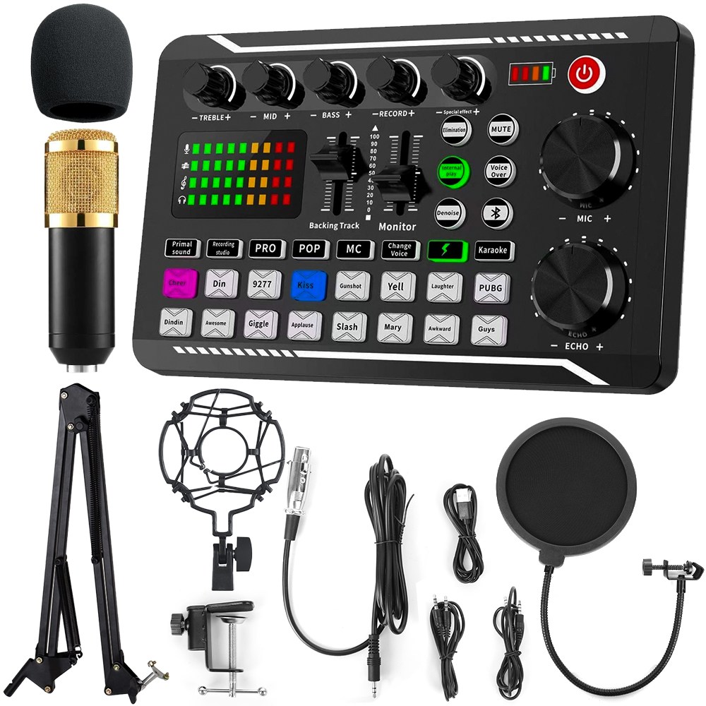 사운드 카드 스튜디오 믹서 노래 소음 감소 휴대용 마이크 음성 라이브 방송 전화 컴퓨터 녹음오디오 인터페이스 세트, 금색 42,000원