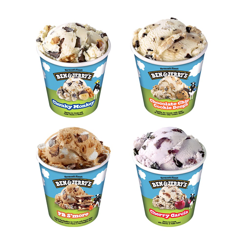 벤앤제리스 파인트 아이스크림 4종 혼합구성(청키몽키+초코칩쿠키도우+피비스모어+체리가르시아), 4개 50,500원