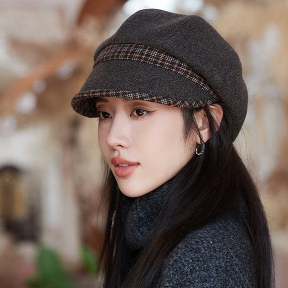 니트 모자 여성 빈티지한 체크 베레모 화가 모자 팔각모MM1191 14,000원