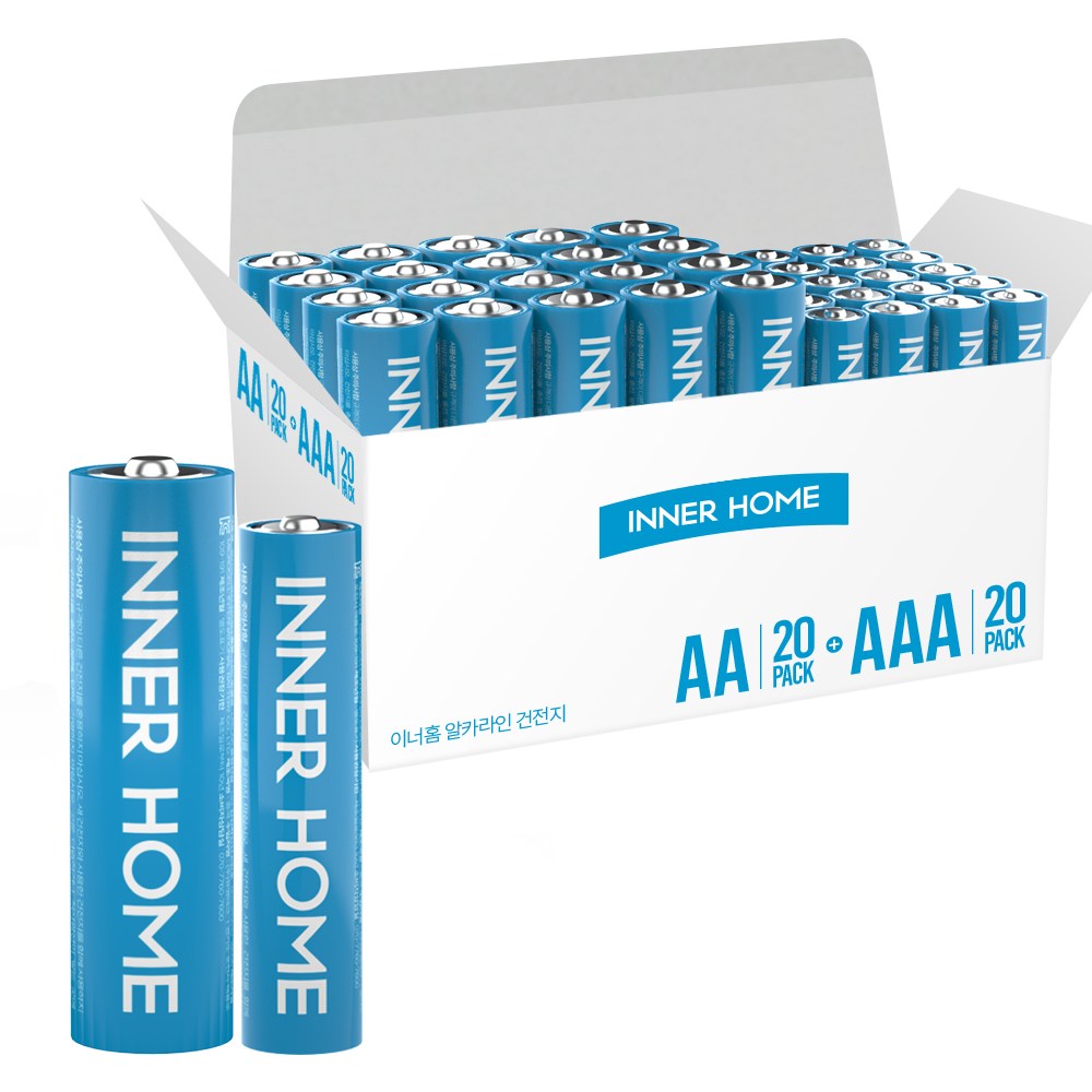 이너홈 고성능 알카라인 AA20입 + AAA20입 건전지, 1개, 40개입 11,900원
