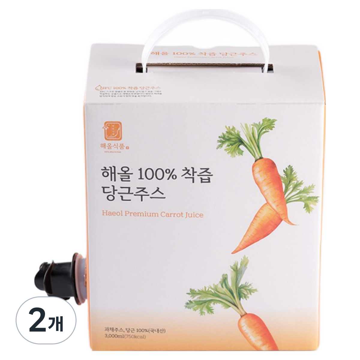 100% 당근만 착즙한 국내산 NFC 해올 당근주스, 2개, 3L 48,200원