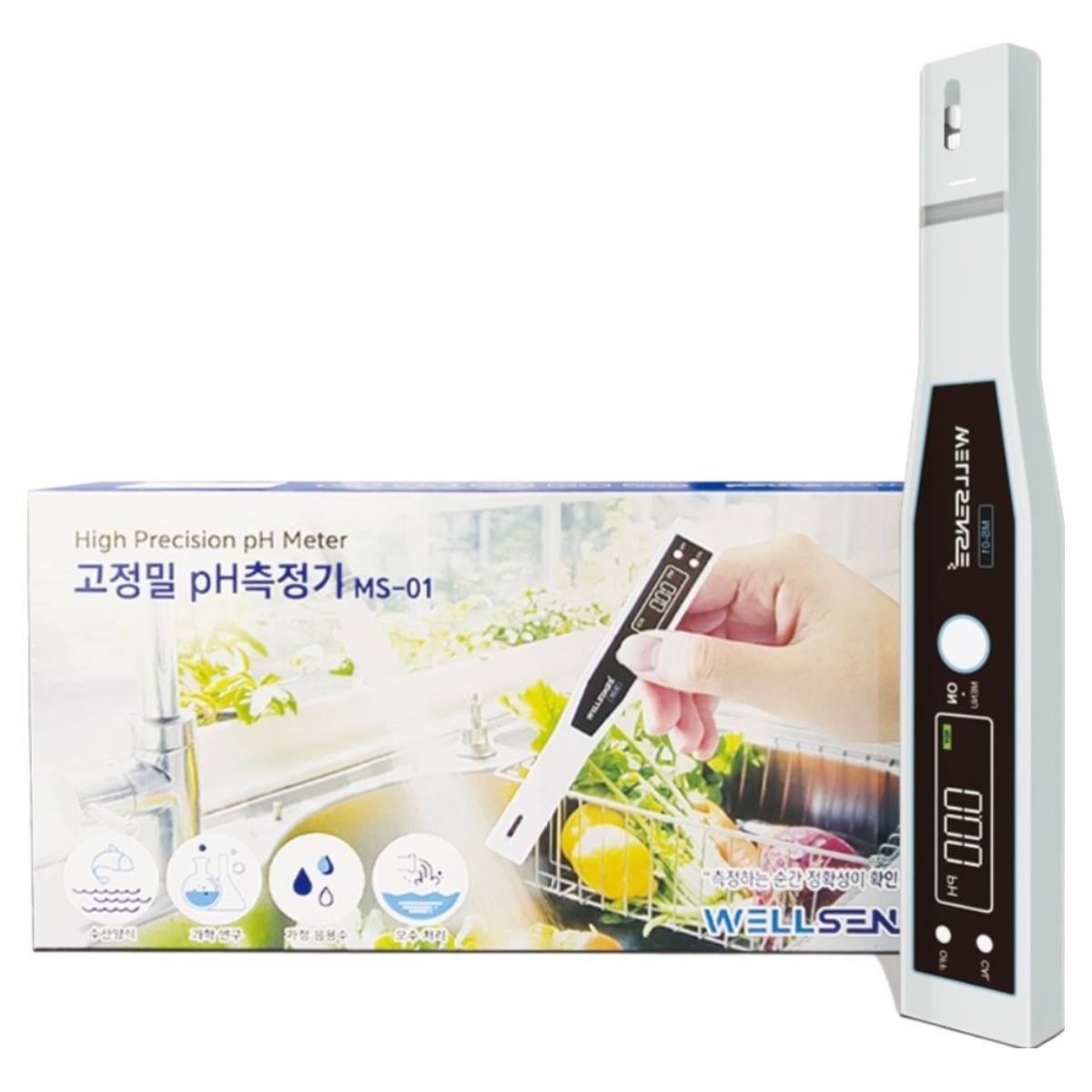 웰센스 디지털 pH 측정기 MS-01 실험실 수족관 어항 식품 수질 산도 테스트 측정 미터, 130g, 1개 85,000원