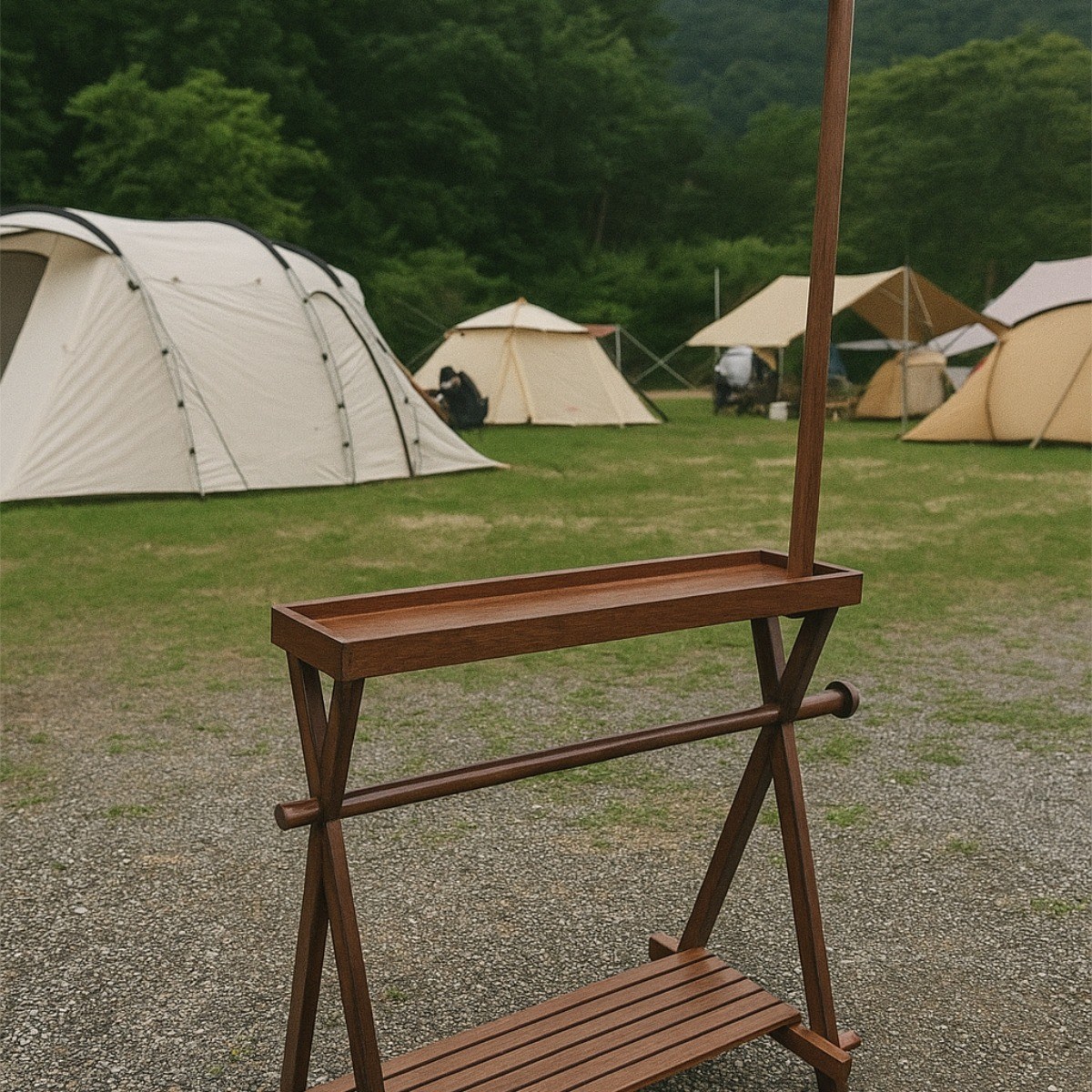 문캠핑 감성 우드 하단확장형 선반형 인디언행어 캠핑 차박 행어, 1개, 2단, 내추럴 34,590원