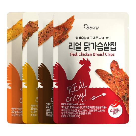 [신선어람] 리얼 닭가슴살칩 저칼로리 단백질 총 16봉 (4종x4봉) 39,900원
