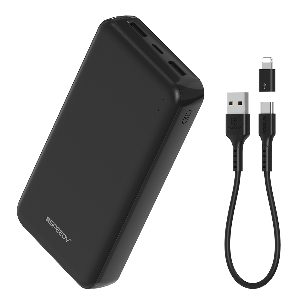 스피디 슬림 듀얼 보조배터리 20000mAh 듀얼포트 + C타입 케이블 + 8핀 젠더 세트 14,900원