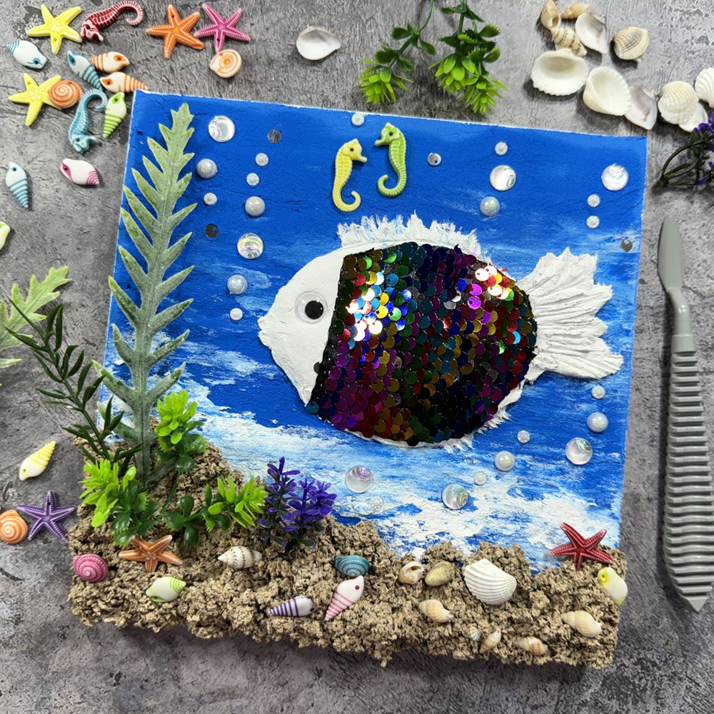 [하비코] 스컬프쳐 페인팅 무지개 비늘 물고기 DIY 백드롭페인팅 방과후 돌봄 어르신 미술 수업, 1개 8,500원