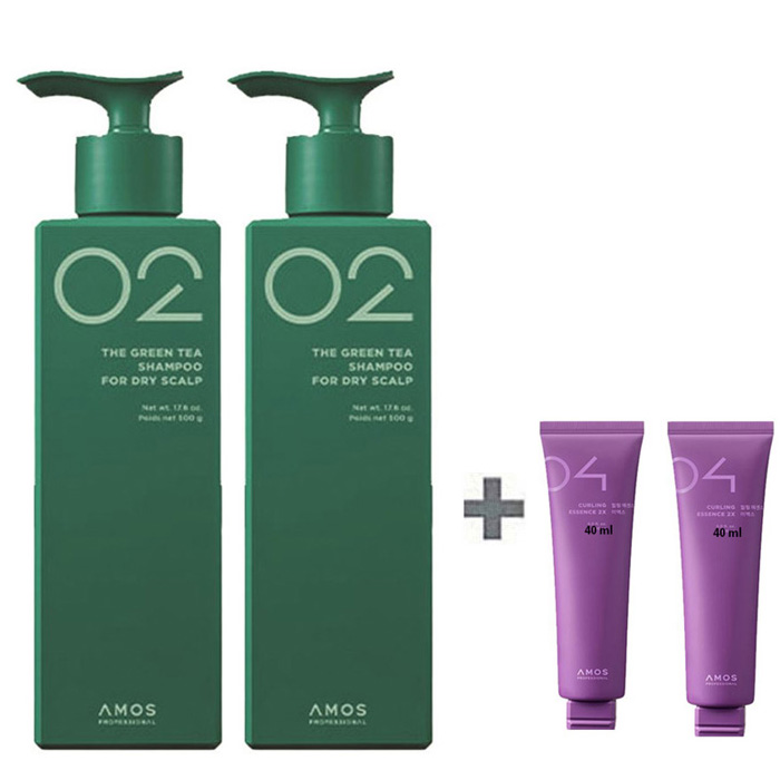 NEW 아모스 녹차실감 샴푸 지성 두피용 500g x2((1000g) +휴대용 컬링 에센스 40ml x2(80ml) 증정 77,400원