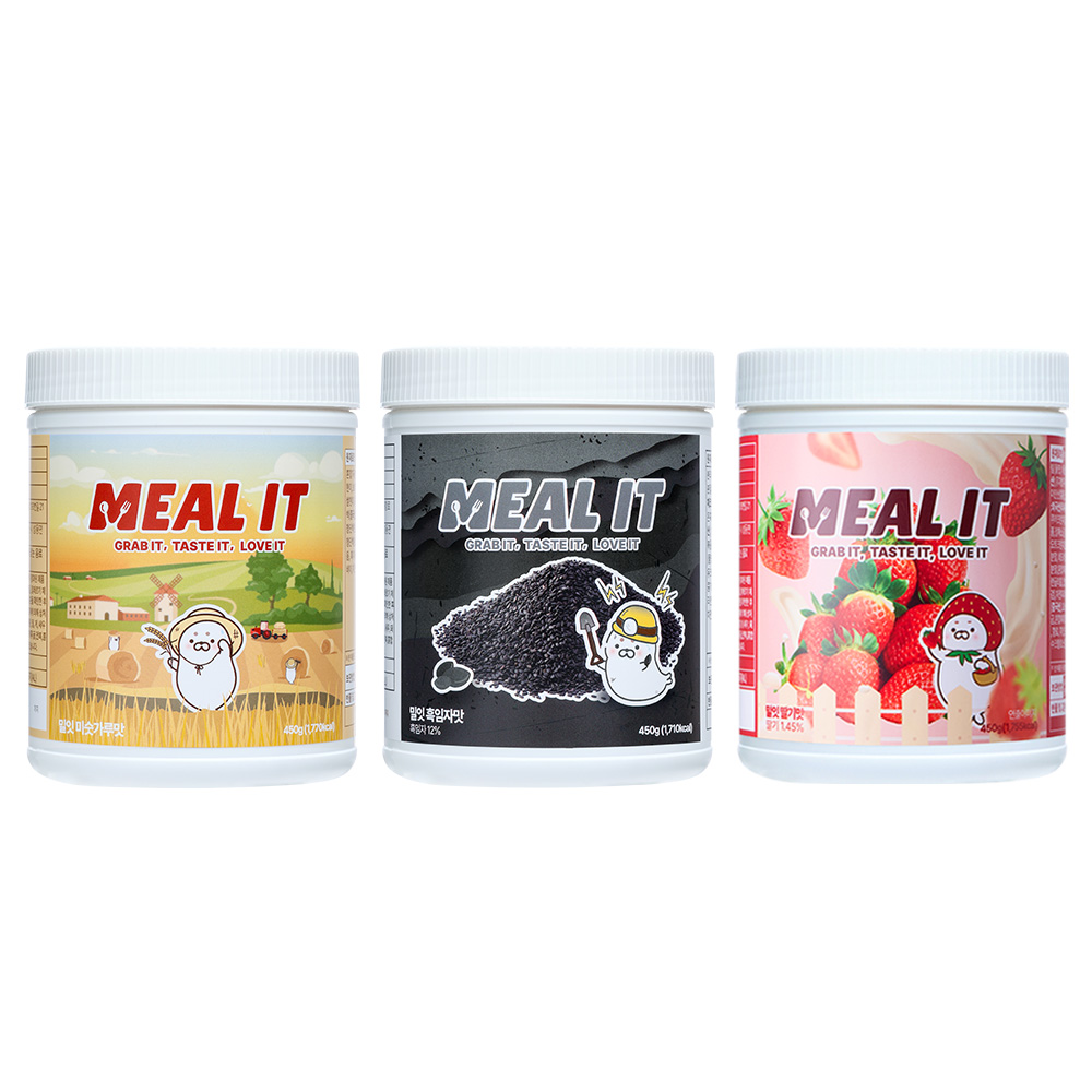 [3세트] 밀잇 대용량 식사대용 단백질 쉐이크 (미숫가루1,흑임자1,딸기1), 450g 56,700원