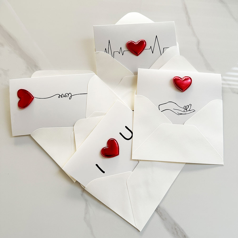 VITALO 하트 메세지 카드 입체 하트 엠보싱 메시지 카드 선물용 감성 디자인 4종, 1개, 하트메세지카드 4개 1SET, 현재가 7,500원