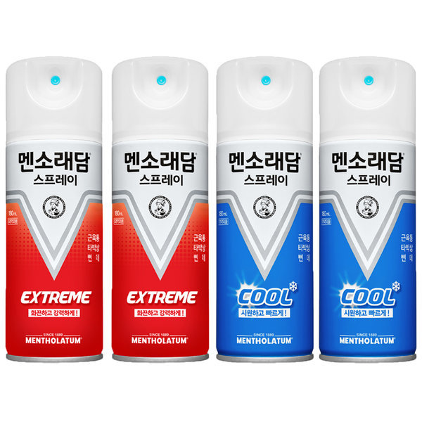 멘소래담 스프레이 익스트림핫 180ml X 2개 + 멘소래담 스프레이 쿨 180ml X 2개 14,400원