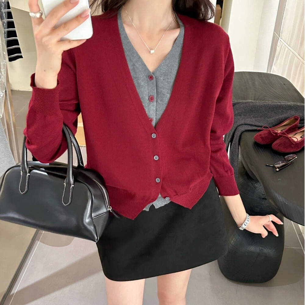 유니크코코 울 투톤 이중 니트 가디건 여성 kn5770 36,400원