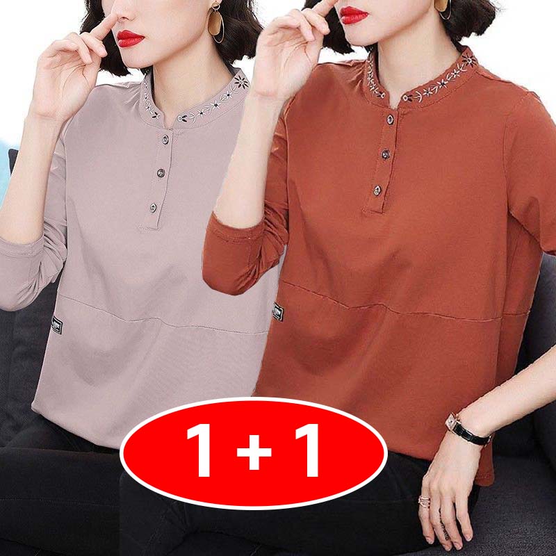 TIMEPURE  중년여성 반집업 꽃 자수 긴팔 티 라운드넥 빅사이즈 레이어드 가을봄 신상 긴소매 티셔츠  프린트  캐주얼 데일리 베이직 이너  상의 25,800원