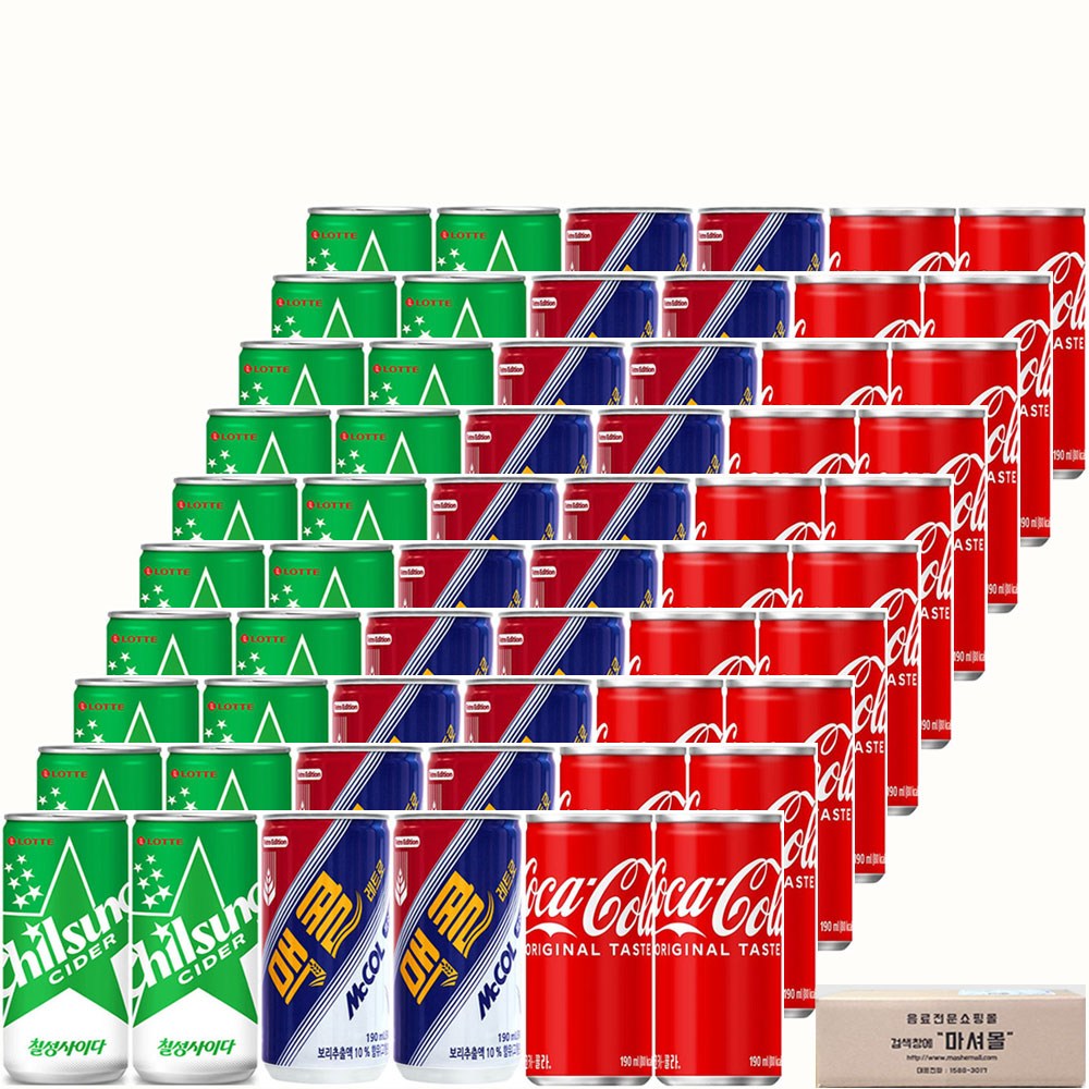 "마셔몰 탄산음료 세트상품"(코카콜라+칠성사이다+맥콜) 미니캔190ml 3가지맛 각 20캔씩 총60캔 35,520원