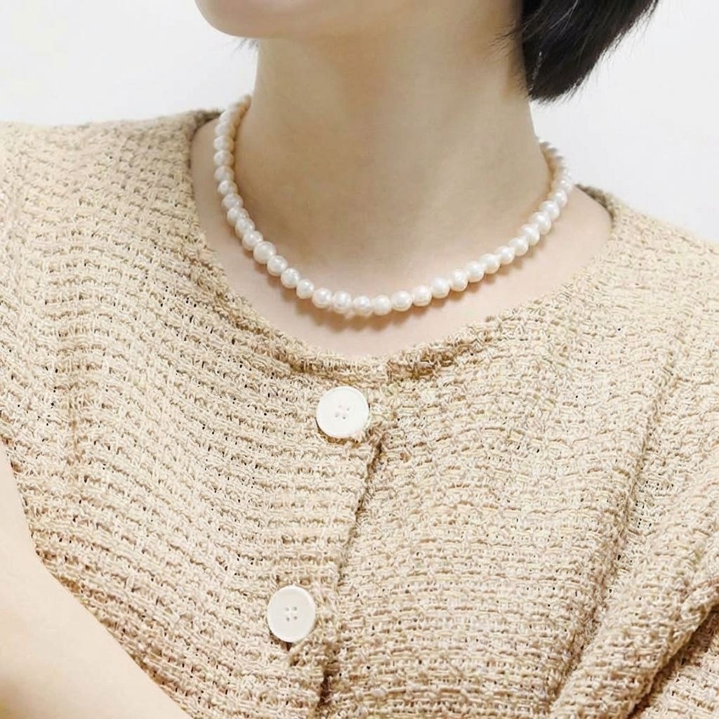 천연 내추럴 담수진주 6mm 빈티지 스타일 초커 목걸이 43,800원