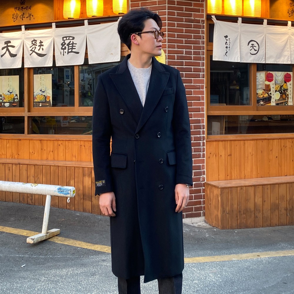 남자 울캐시미어 더블롱코트 검정색 블랙 클래식 정장코트 251,000원