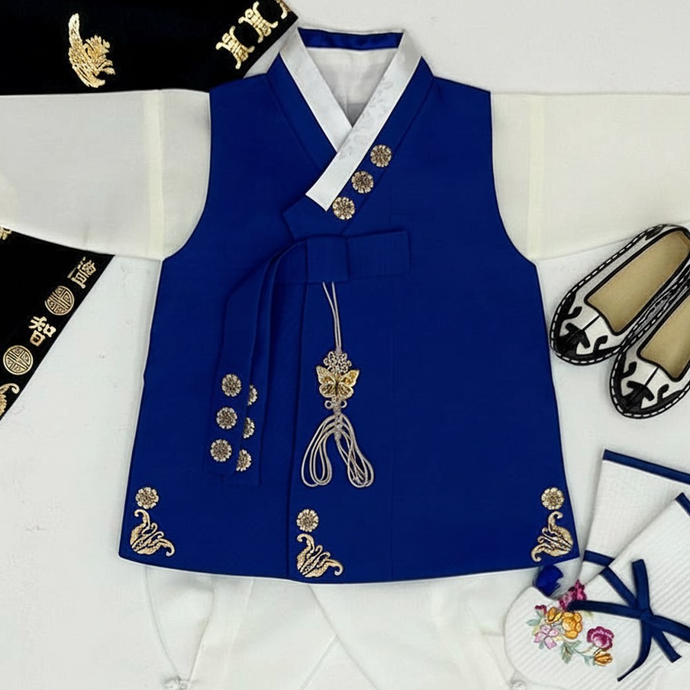 쨍한 파랑 금박쾌자 고급 남아한복 (백일~15호) 어린이 돌한복 아기 아동한복 102,000원