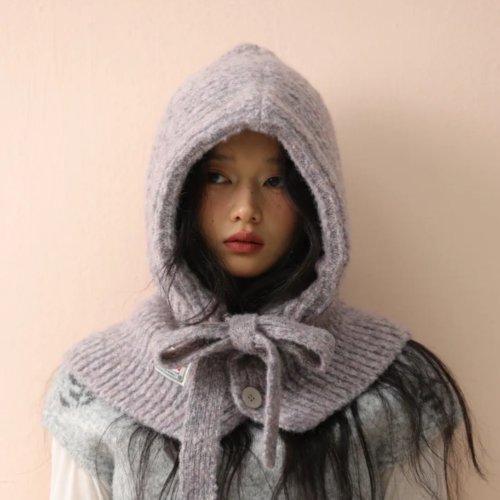 HALOPICK 빅사이즈 니트 스트링 후드 넥워머 뒷트임 바라클라바, 그레이퍼플, 1개 21,320원