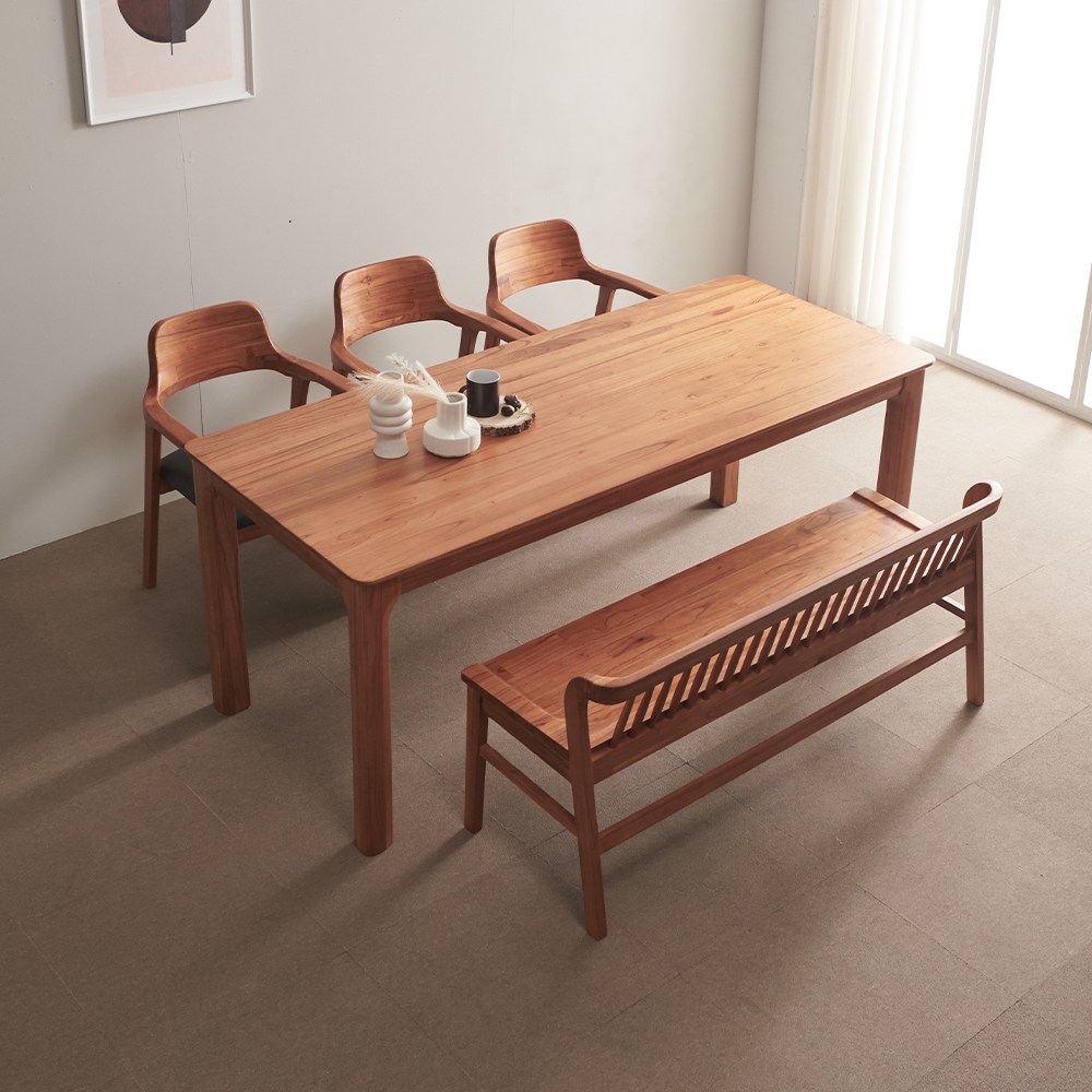 라로퍼니처 발렌시 1900 참죽나무 원목 6인 식탁 세트 (식탁+의자3+벤치1) 710,000원