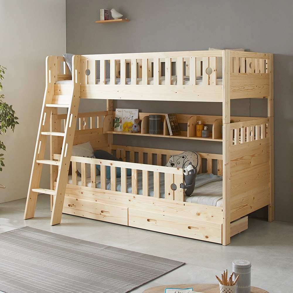 파로마 블랑 원목 분리형 이층침대 경사형 서랍 책장_포켓매트리스 포함 759,000원