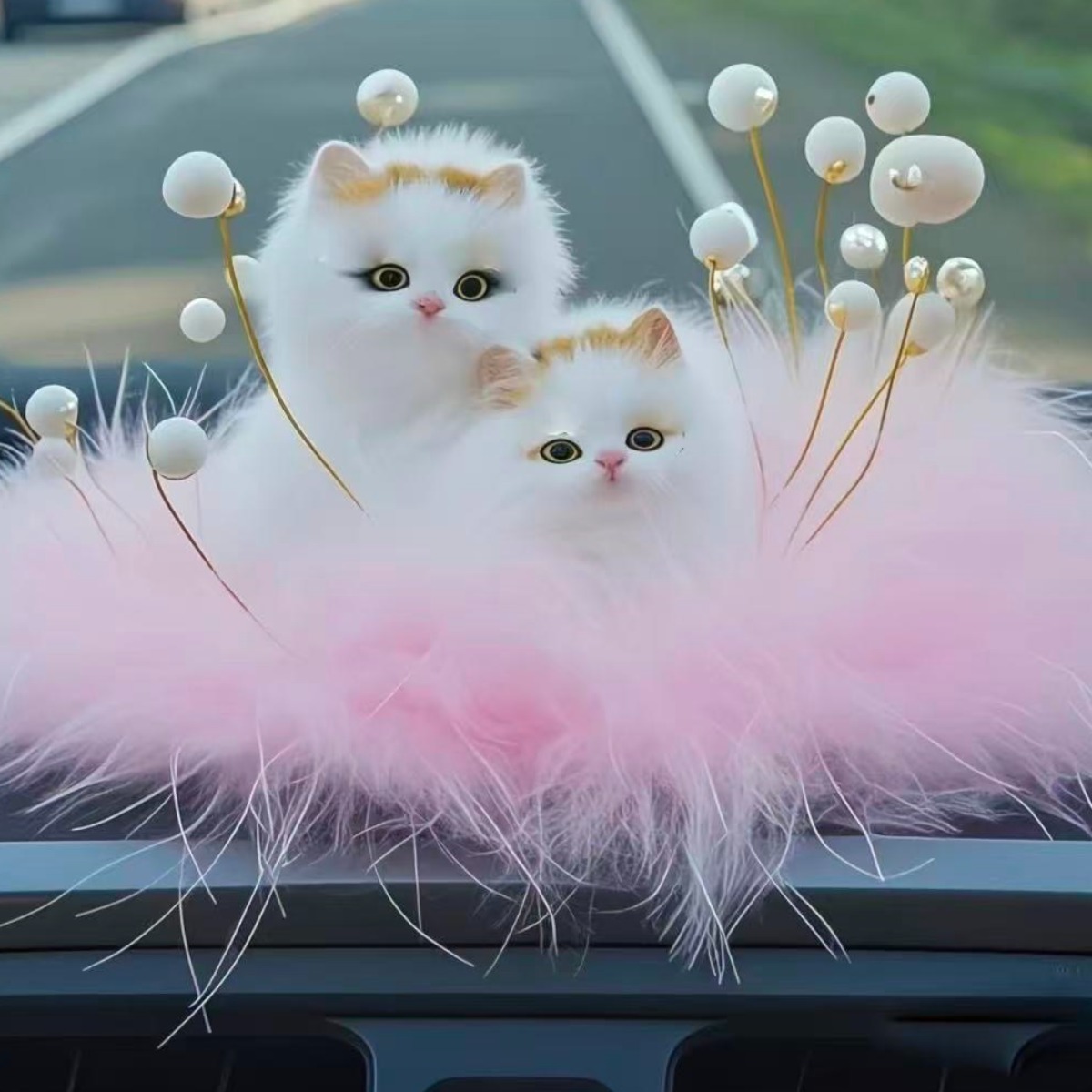 넘버링카 자동차용 대시보드 장식용 차량 인테리어 소품 인형 고급 고양이, 1개, 모자고양이 핑크패드 15,500원