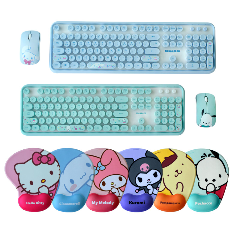 산리오캐릭터즈 레트로 무선 키보드 마우스 & 젤리빈 손목 보호 마우스 패드 세트 52,500원