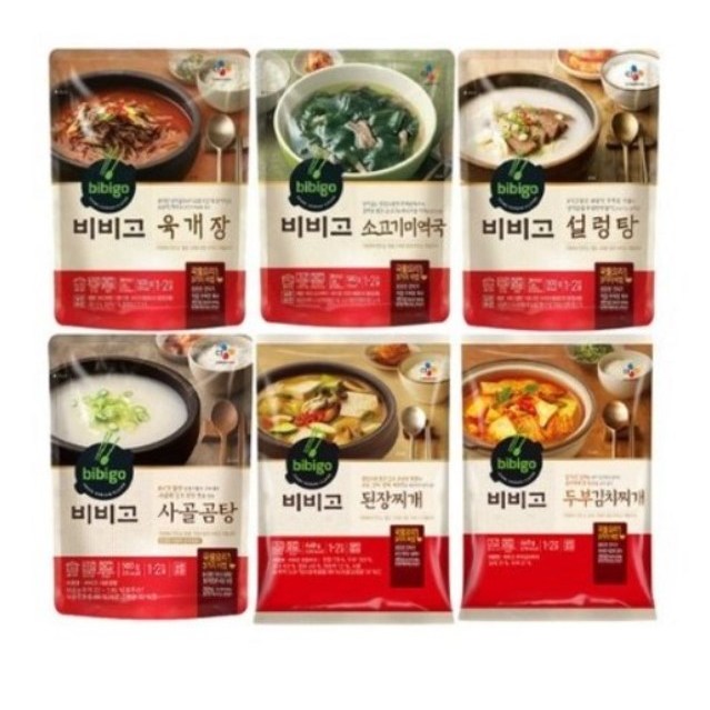 비비고 국 탕 찌개 인기 6종(두부김치, 된장찌개, 육개장, 소고기미역국, 사골곰탕, 설렁탕) 20,900원
