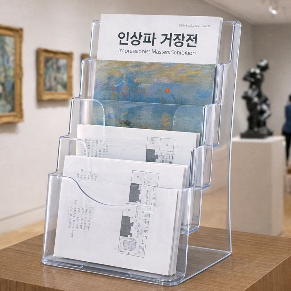 마벨인홈 공간활용 데스크 아크릴 리플렛 팜플렛 브로셔 카탈로그 꽂이 4단, 1개 12,900원