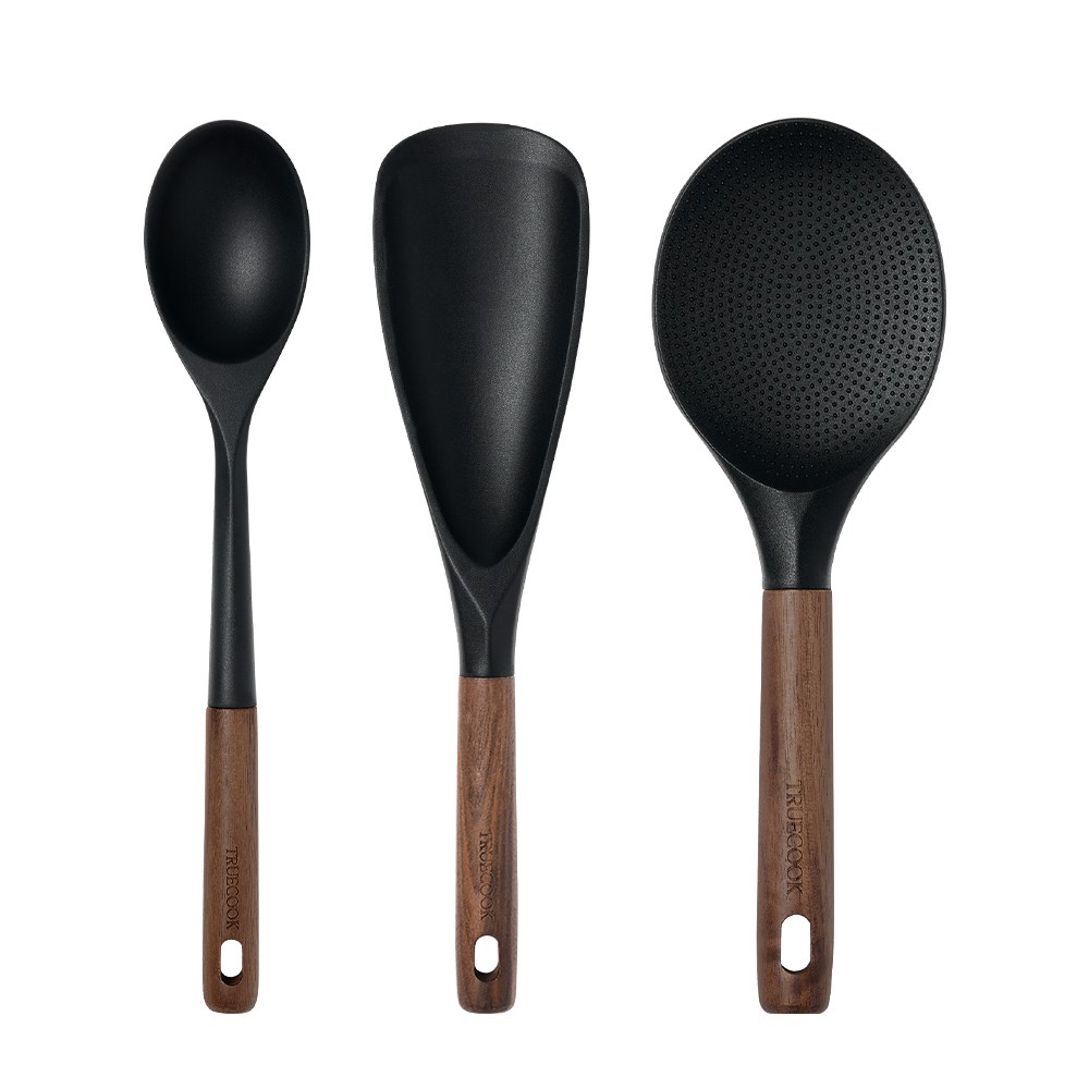 트루쿡 북미산 월넛 실리콘 조리도구 3종 세트, 1세트, 블랙, 서빙스푼 + 멀티스푼 + 주걱 37,500원