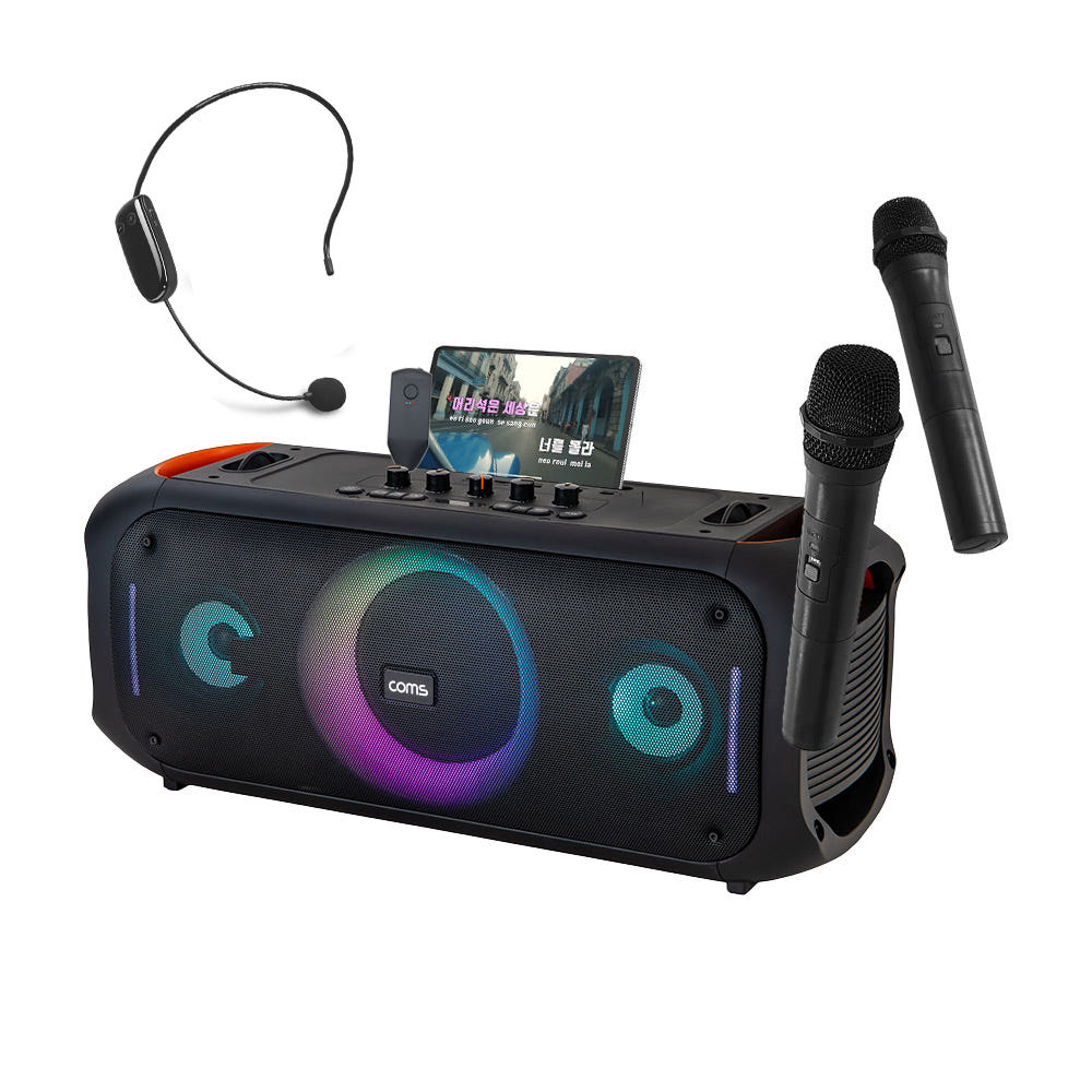 컴스 노래방 버스킹 블루투스 스피커 앰프 + 무선 마이크 2p 세트, COM808H2, black 199,890원