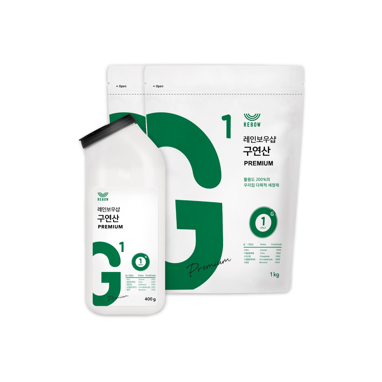 레인보우샵 구연산 프리미엄 톡톡이 리필 세트 용기 500g 1개 리필 1kg 2개 30,200원