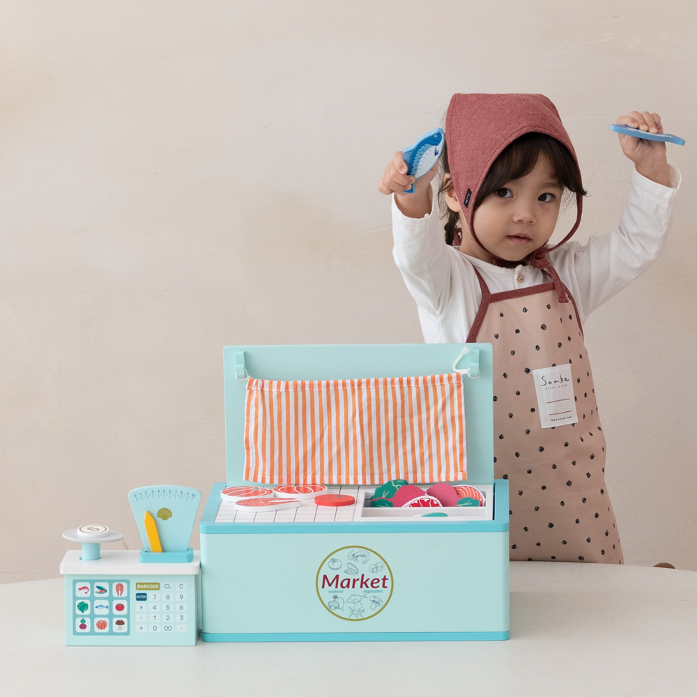 야야 우든플레이 원목 마트놀이 소꿉놀이 역할놀이 장난감 13종, 단일품목, 1세트 58,500원