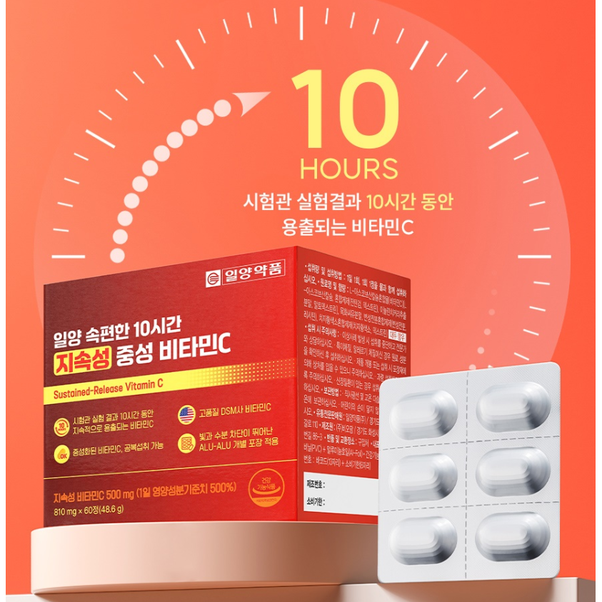 지속성비타민은? 주성분을 천천히 용출시키는 기술을 적용해서 만든 비타민입니다. 기초 건강과 활력이 필요한 우리 가족에게 건강을 선물하세요!! 10시간지속성중성비타민C, 1정, 180개 88,280원