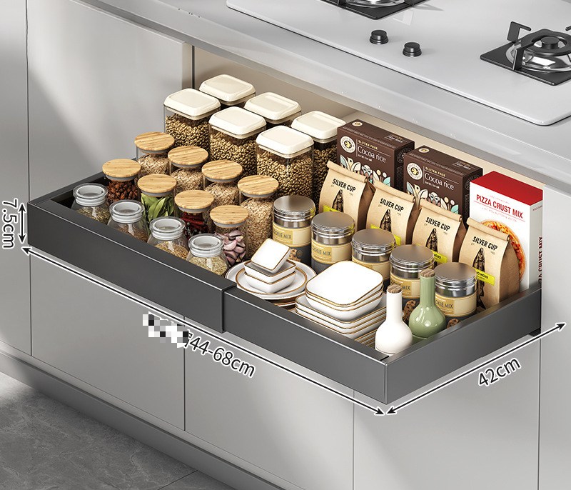 해피유통 주방 서랍식 다용도 수납 선반 현대 미니멀리즘 다층 스토리지 랙, 그레이（44-68cm） 28,070원
