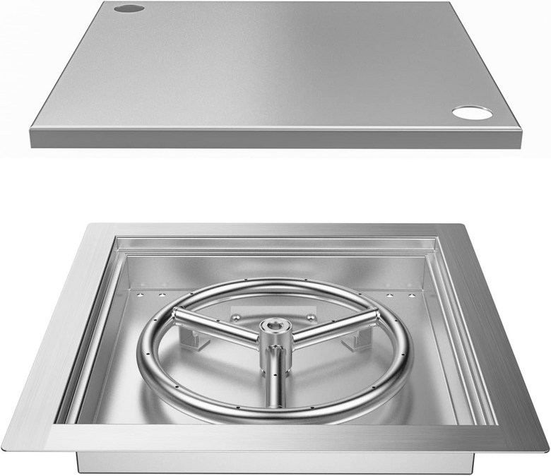 버너 링과 보호 커버가 있는 파이어 피트 팬에 스카이 플레임 12인치 사각 스테인리스 스틸 드롭 천연 및 액체 프로판 모두를 위한 야외 DIY 키트 230,500원