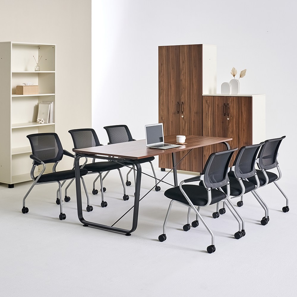 데임 회의테이블 4인 6인 로라 테이블의자세트, 블랙프레임/오크+로라블랙6 455,600원