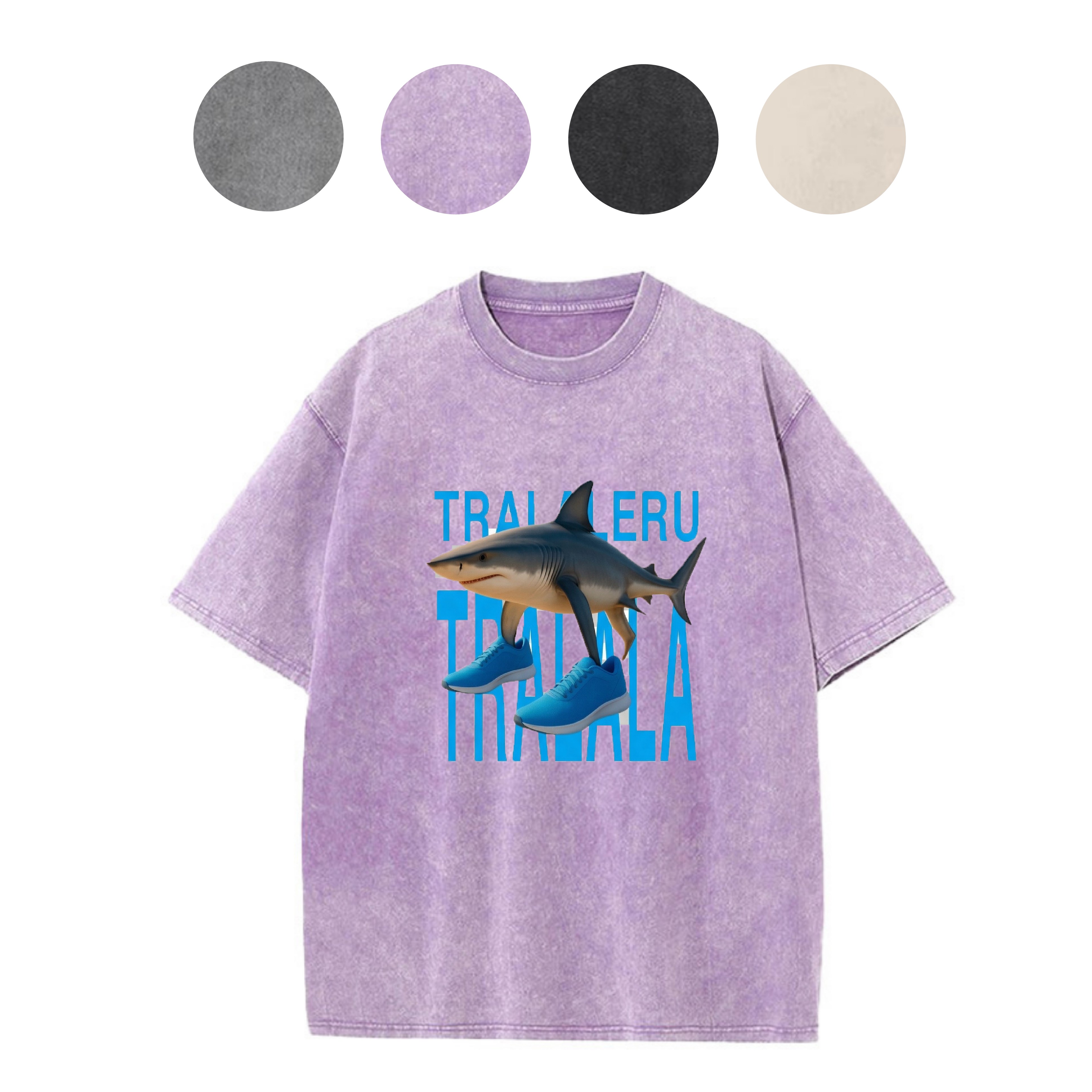 피그먼트 빈티지 워싱 순면100% 16수 운동화 신은 상어 캐릭터 오버핏 빈티지  반팔 티셔츠 에이비씨홈 30,900원