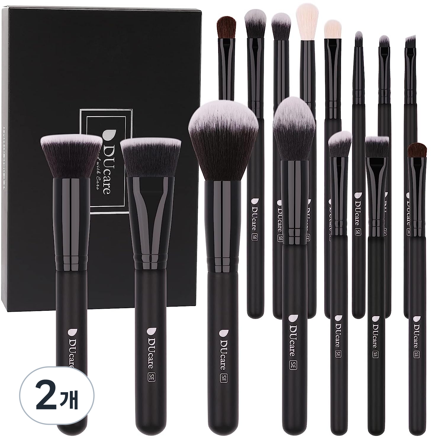 DUcare 파우치 달린 브러시, 15세트 브러시 세트 여행 가부키 베이스 블러쉬 아이라이너 섀도우 브러시 컨실러 브러시 세트 블랙, 2개, DF1551 57,800원