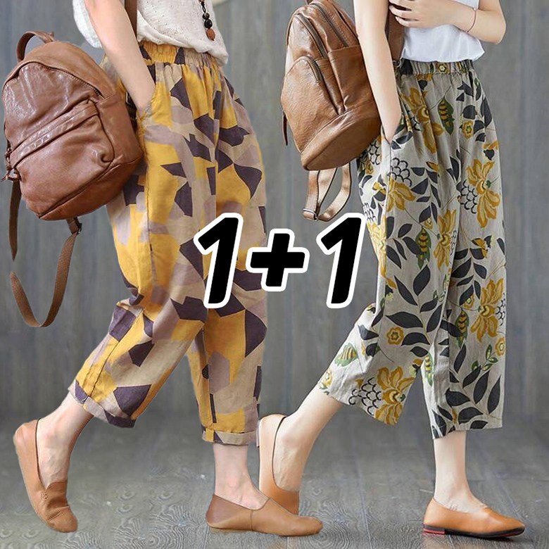 2장세트 1+1 순면 여름 9부 면마 바지 캐주얼 밴딩 배기팬츠 중년 여성 린넨바지 20,200원