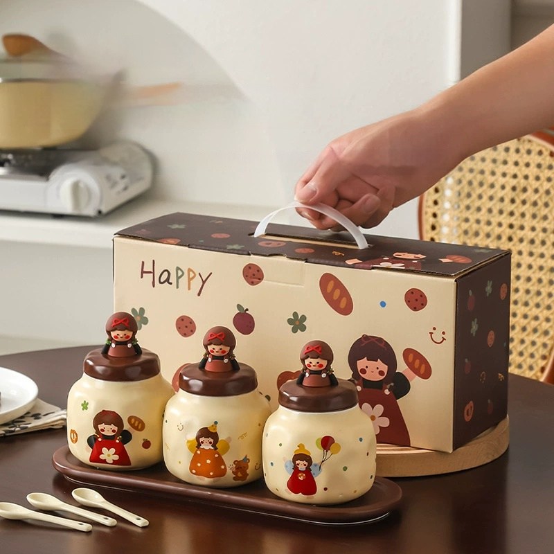 귀요미 세라믹 조미료 항아리세트 도자기 만화소녀 양념통, 양념통세트, 1세트 38,900원
