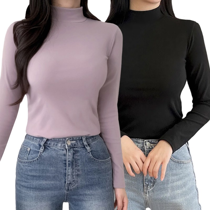 1+1 허블리 부드러운 여성 도톰 기모 반목티 긴팔 티셔츠 14,800원