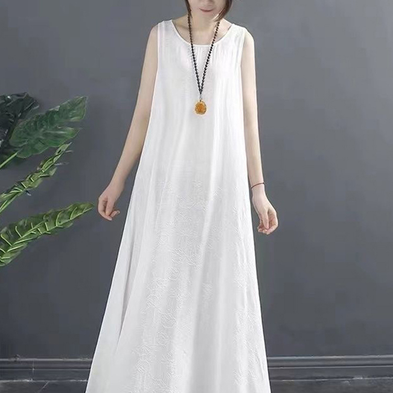 슬림소녀 여성 여름 문예 순면 원피스 민소매 나시 스타일리쉬하게 루즈핏 날씬해 보이는 롱스커트 19,900원