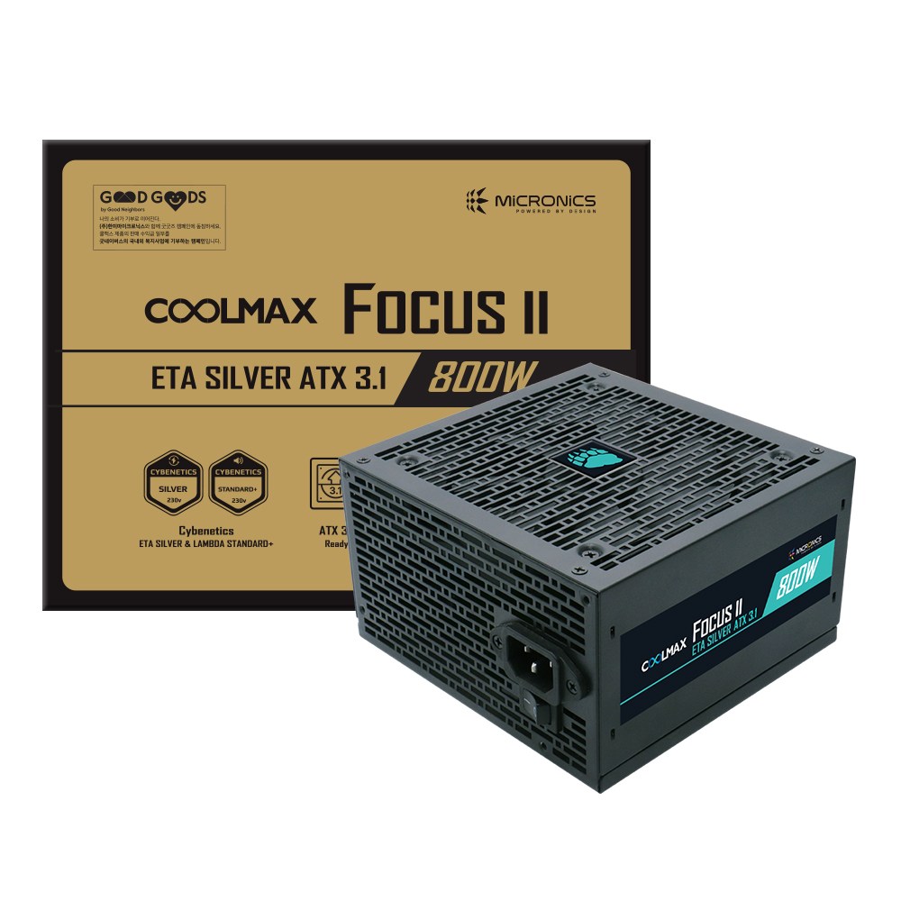 마이크로닉스 COOLMAX FOCUS II 800W ETA 실버 ATX3.1 컴퓨터 파워 서플라이 85,400원
