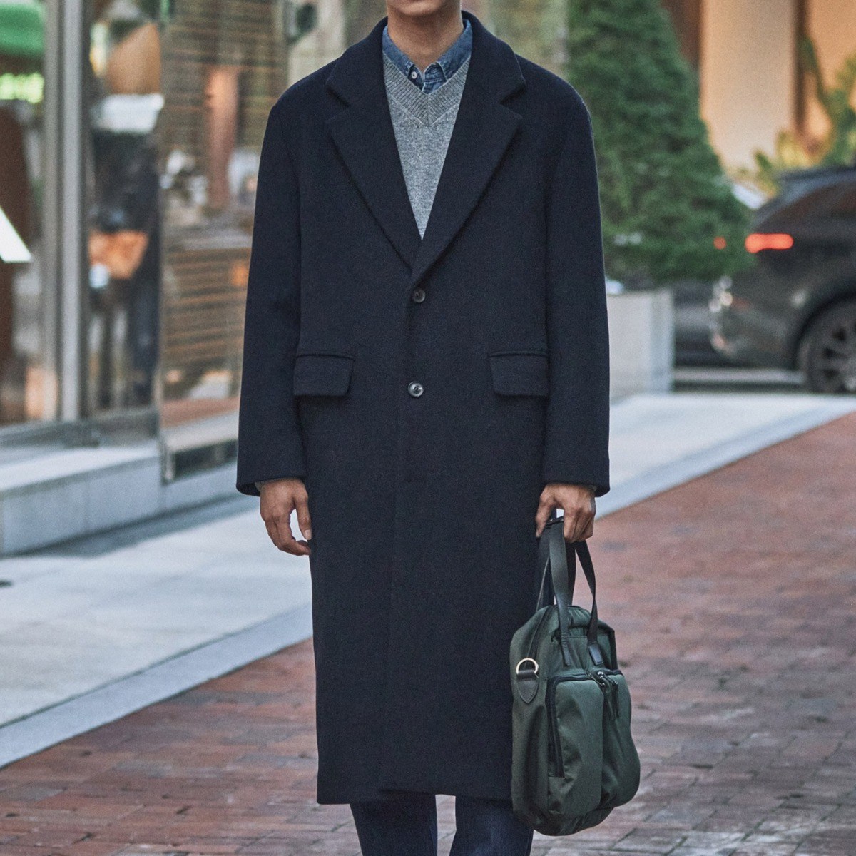 [STCO] 남성 캐시미어 블랜드 싱글코트 세미오버핏 네이비 149,000원