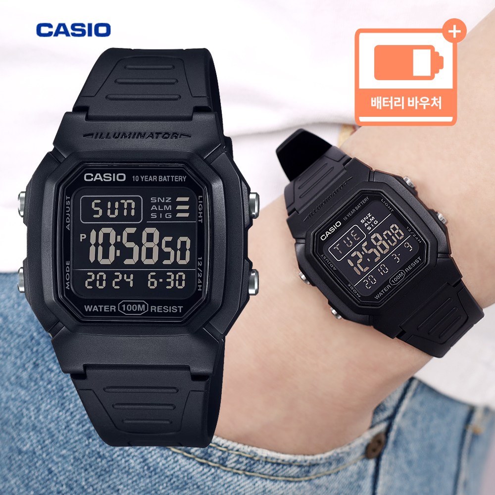 카시오 올블랙 알람 기능 군대 군인 10기압 방수 우레탄 남성 아나디지 손목 시계 + 배터리 바우처 36,000원