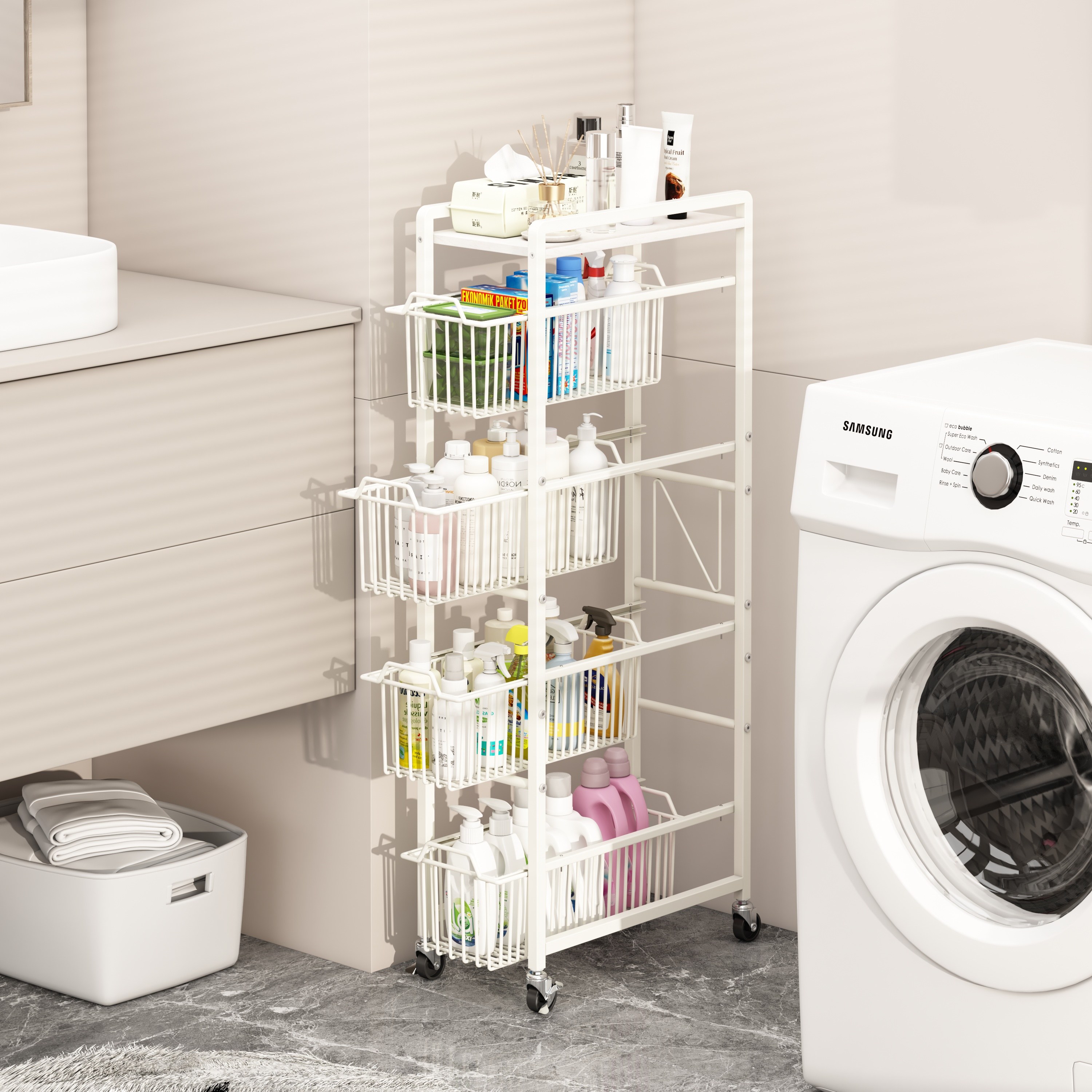 더디테일 주방 틈새 선반 5단 다기능 채소 바구니 스탠딩 선반 가정용 과일 채소 간식 정리 선반, 1개,   화이트 35,900원