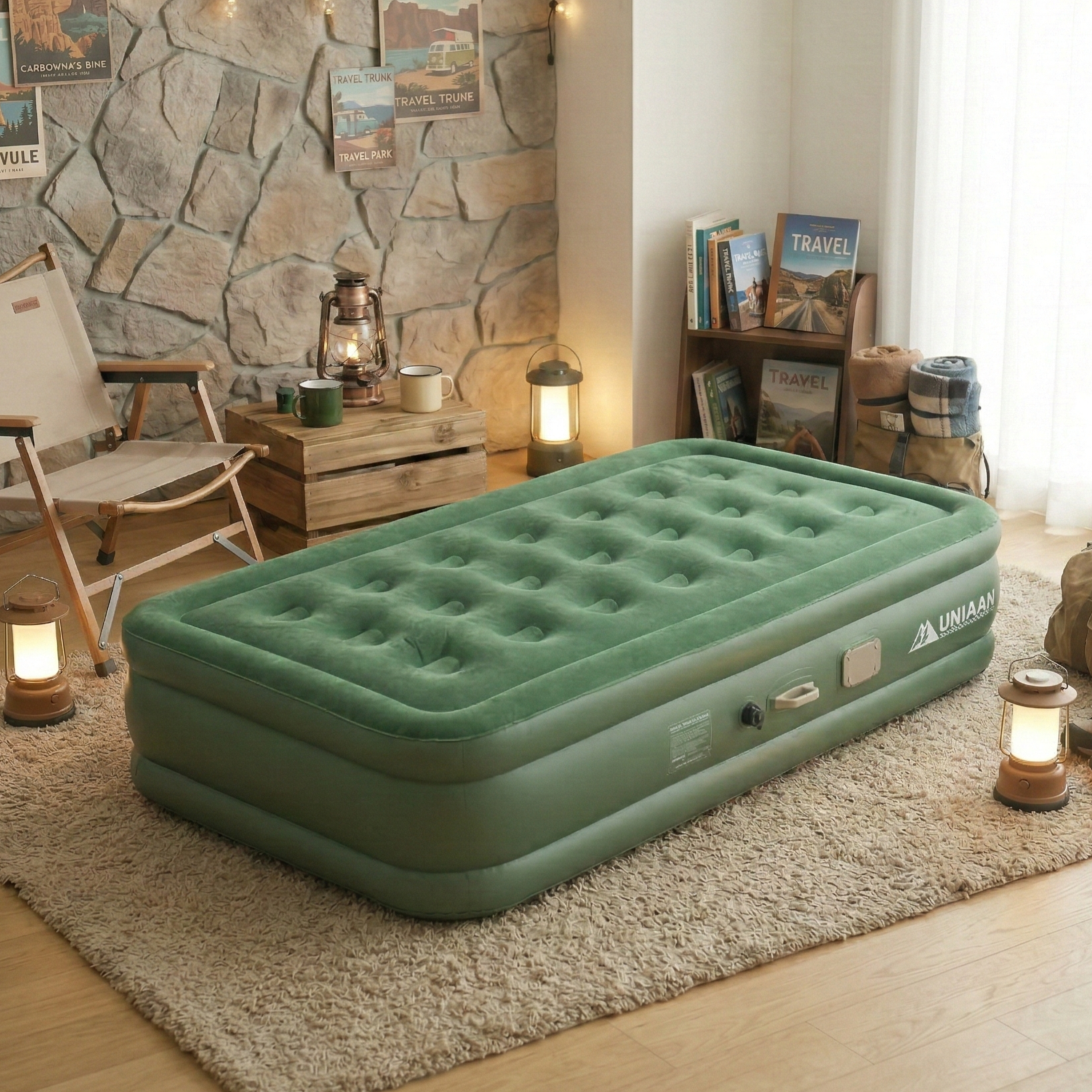 유니언 에어매트 캠핑 매트리스 자동펌프 내장 에어침대, 카키에디션, 40cm 75,900원