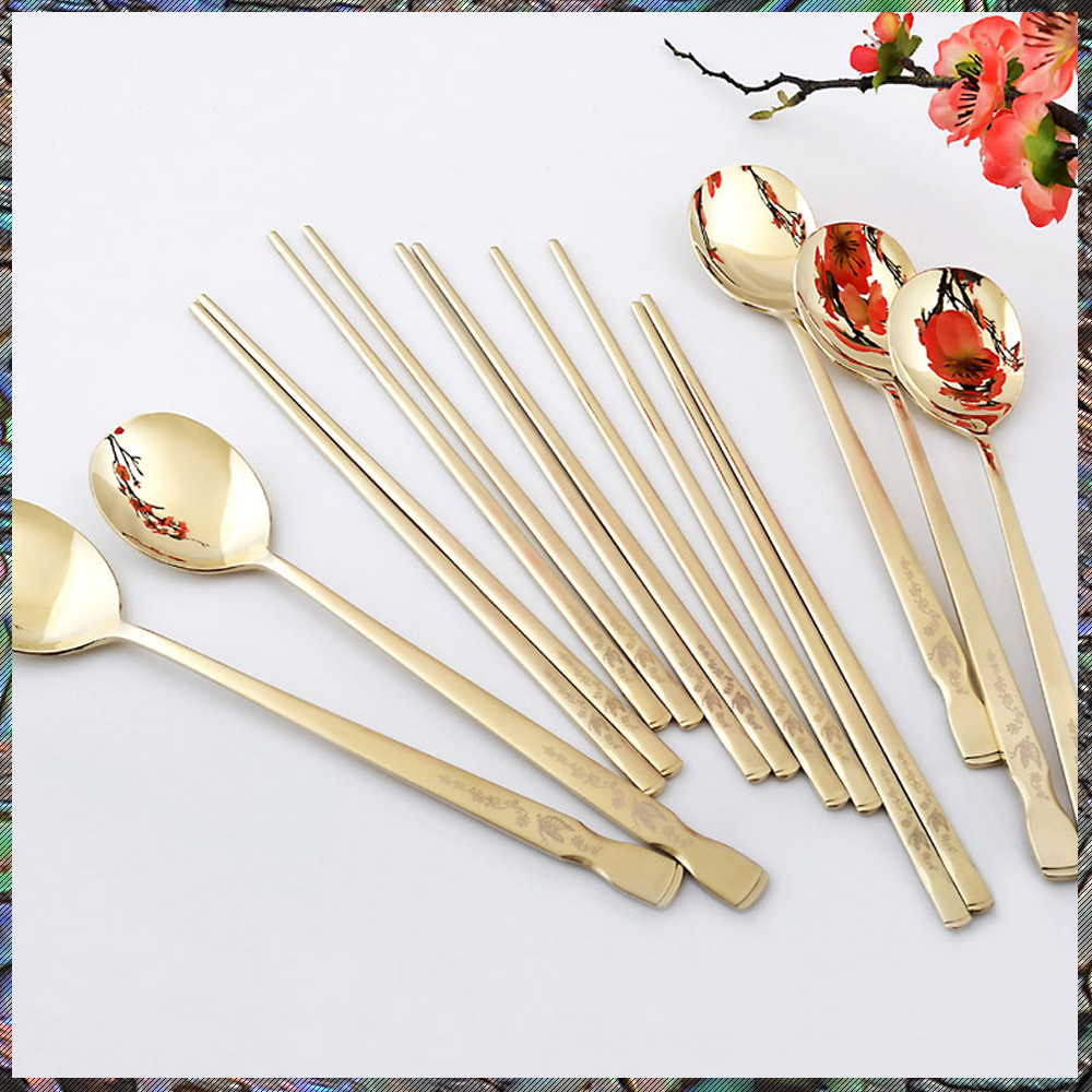 H, JIN 현진 당초나비 티타늄수저 5벌세트+포장+쇼핑백/ 구순잔치기념품 국산문양수저 권사취임식선물 금색수저 기념품수저세트 생신선물수저, 수저세트, 5세트 54,000원