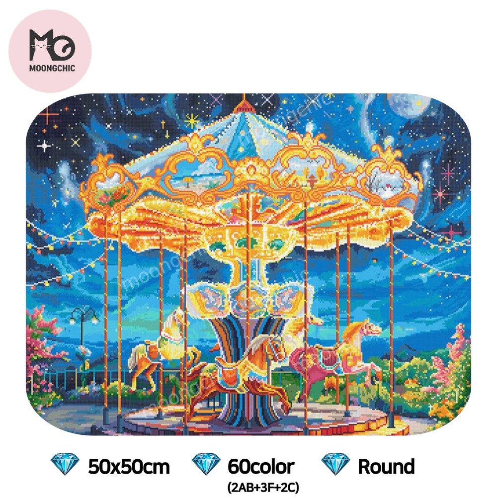 뭉시크 회전목마 아크릴 원형 프리미엄 보석십자수, 1개, 회전목마 41,500원